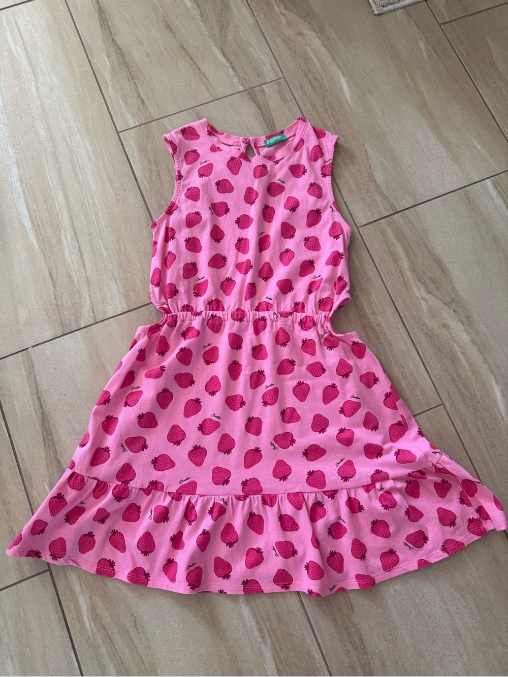 United Colors of Benetton - Girls' Pink Strawberry Print Sleeveless Dress